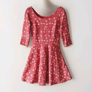 Hollister XS Red Floral Fit Flare Mini Dress Casual Stretch Skirt Y2K Skater GUC